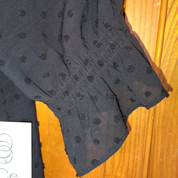 CeCe Split-Neck Swiss Dot Lined Chiffon Black Feminine Blouse Size L - Picture 4 of 9